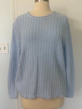 Karen Scott Light Blue Cotton Knit Sweater Size Large Soft Lightweight Classic